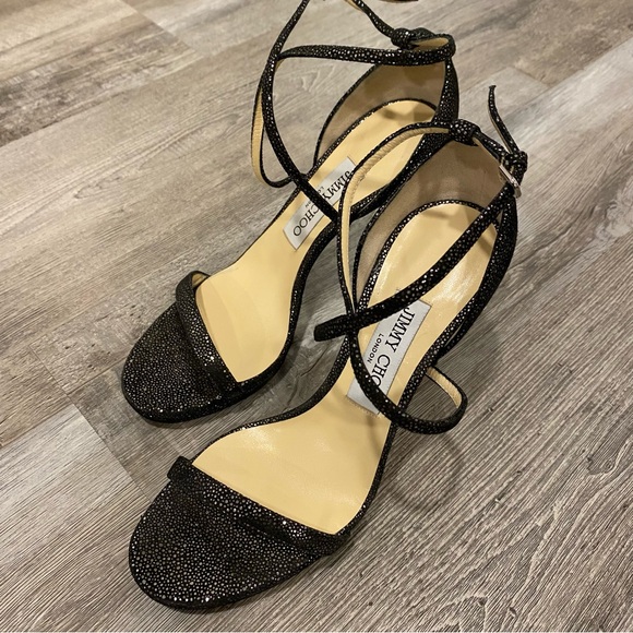 JIMMY CHOO Harper Anthracite Black Spotted Suede Sandal 36.5 - Picture 3 of 11